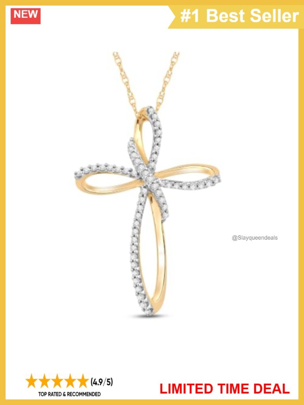 10K Yellow Gold Cross Necklace 18" Rope Chain 1/5 CTW Diamond Pendant